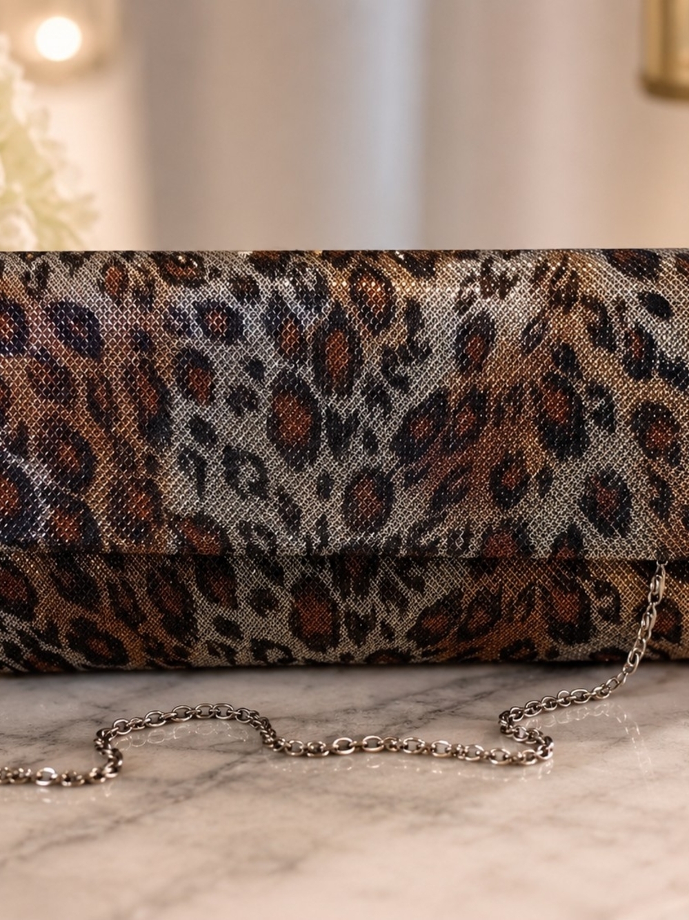 Leopard Print Shoulder Bag with Chain Strap